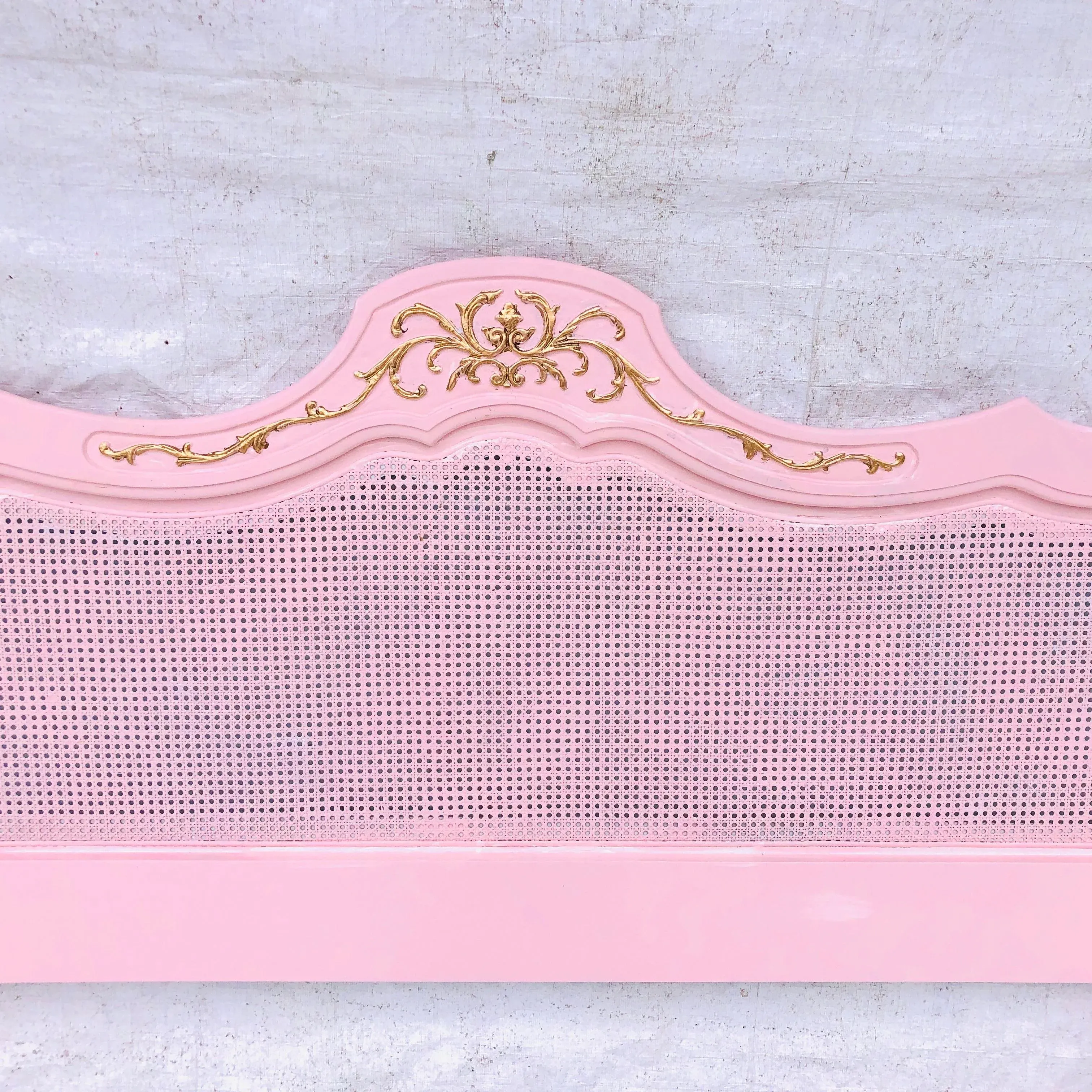 Vintage Cane Pink Gold Newly Hand Painted Queen Size Headboard