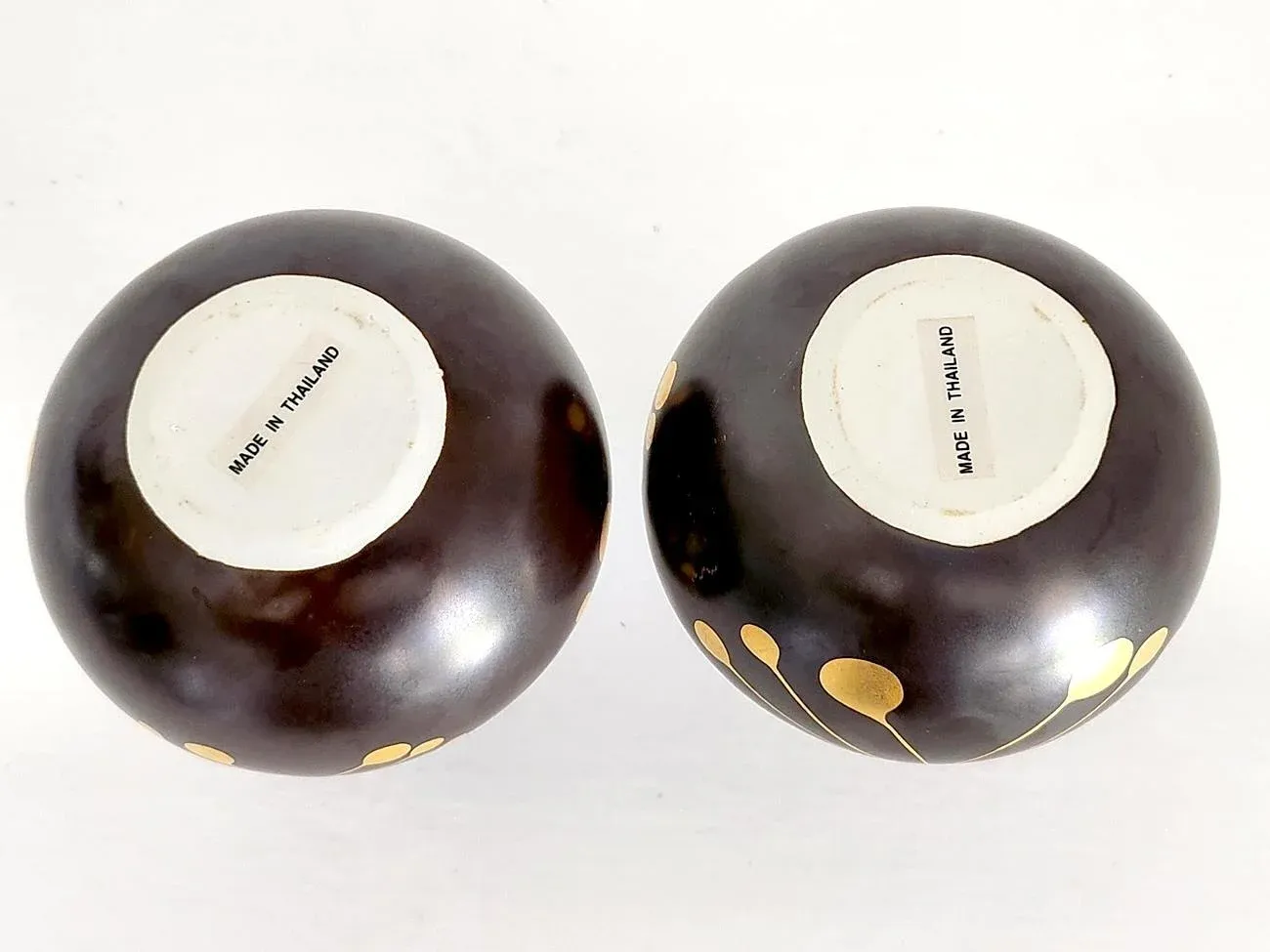 Vintage Stoneware Bud Vases With Brass Starburst Inlay, a Pair