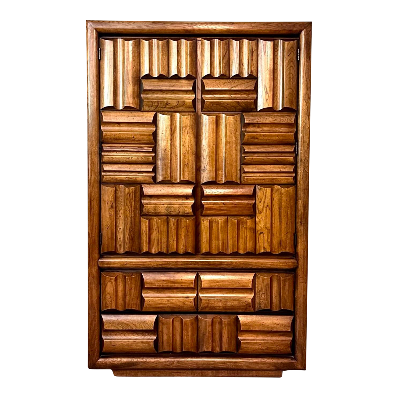 1970s Vintage Lane Furniture Mid Century Modern Brutalist Armoire