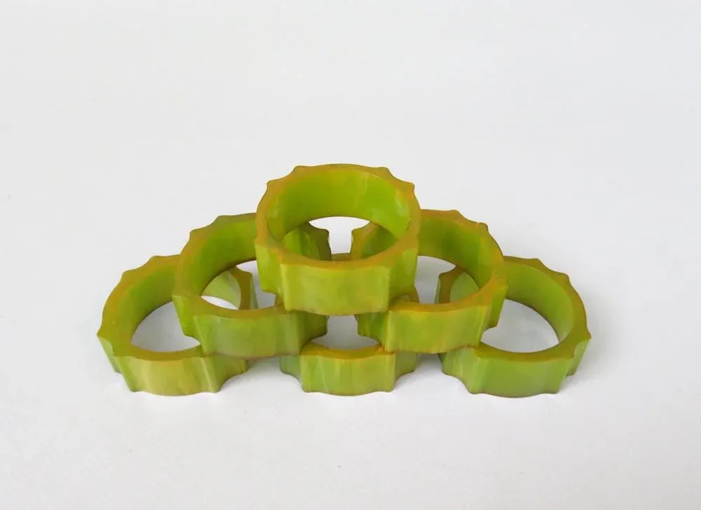Art Deco Catalin Napkin Rings in Green Amber, Set of 6