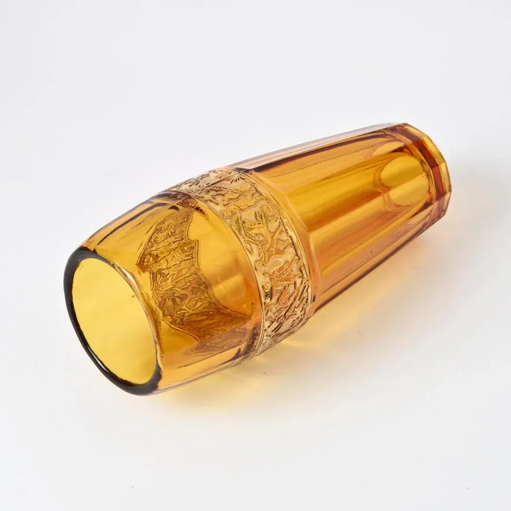 Vintage Golden Frieze Amber Glass Vase from Walther Glas