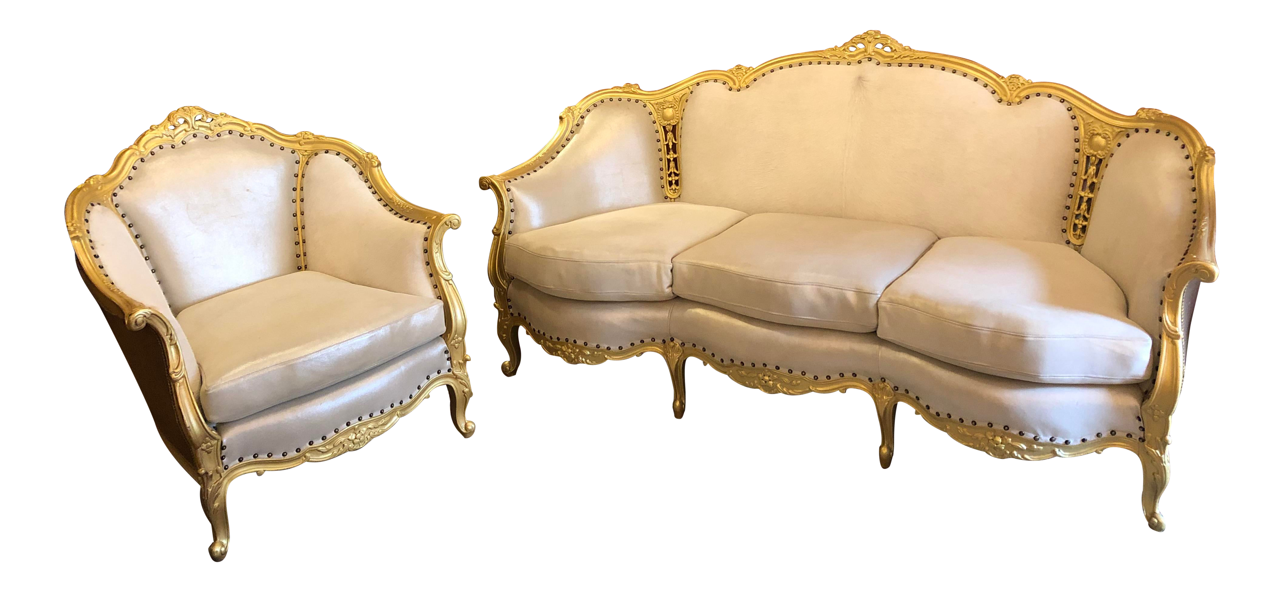 Antique Victorian Style Carved Sofa And Lounge Chair Newly