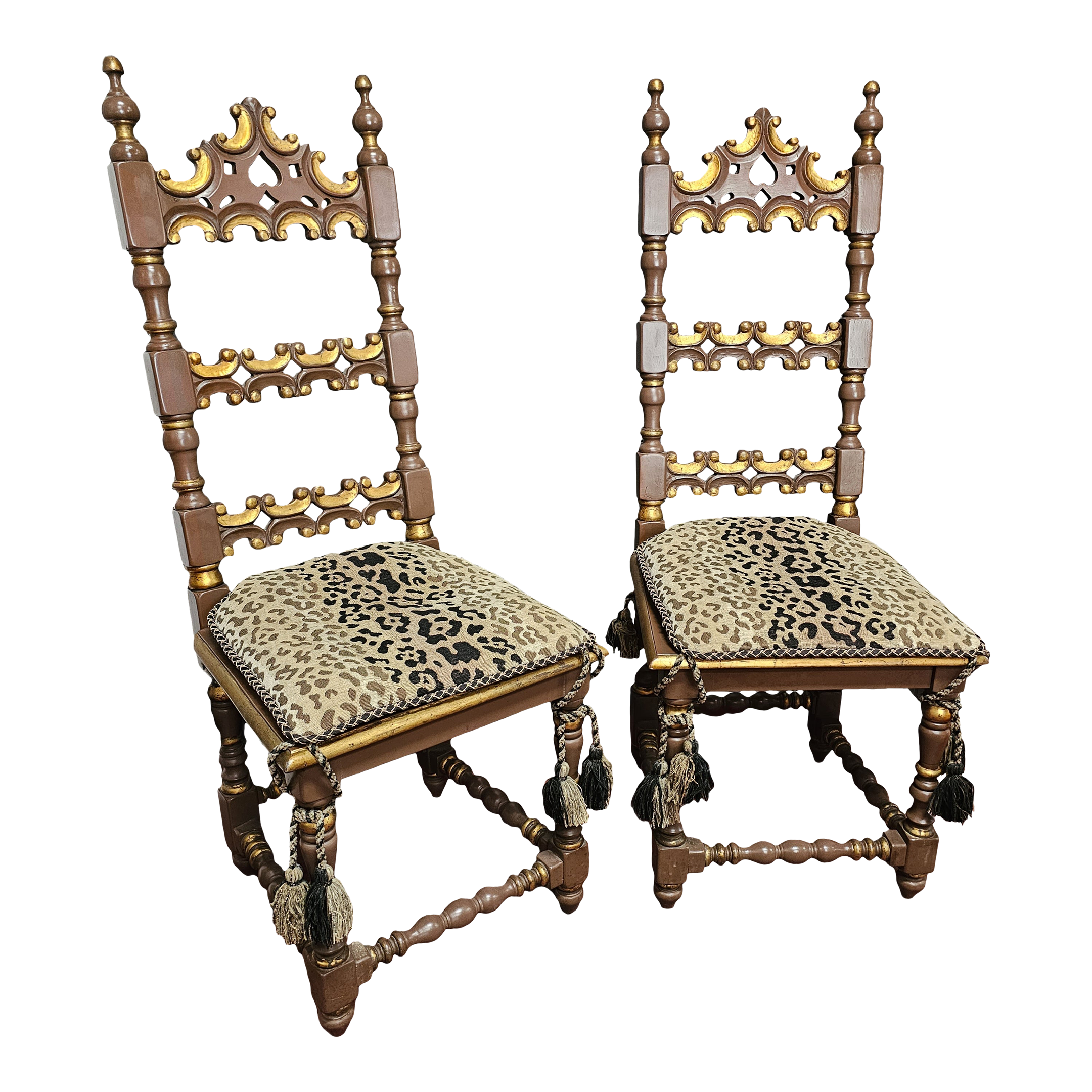 Antique Style Carved Gilt Painted Wood Gothic Throne Chairs a