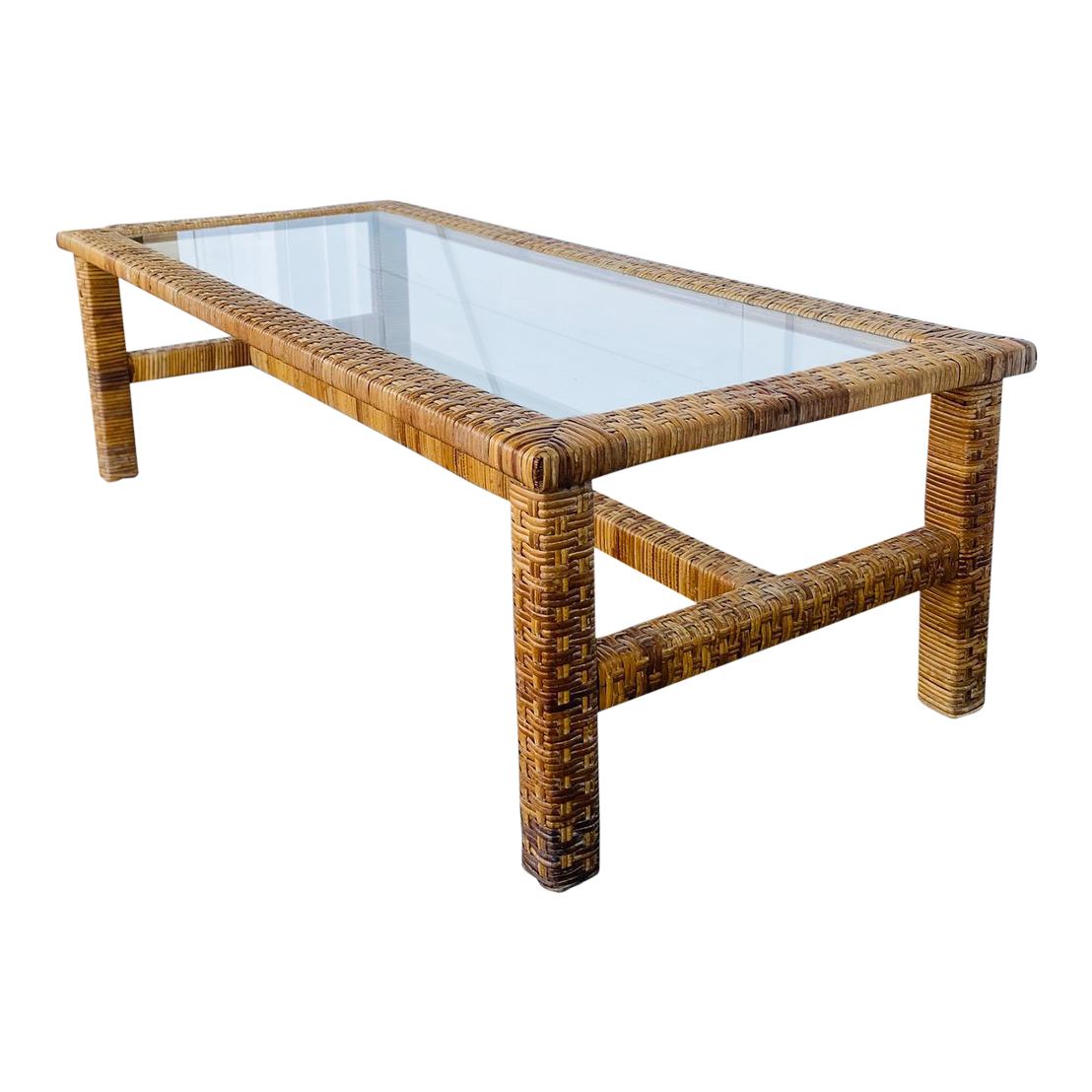 1980s Rattan Basket Weave Coffee Table Chairish