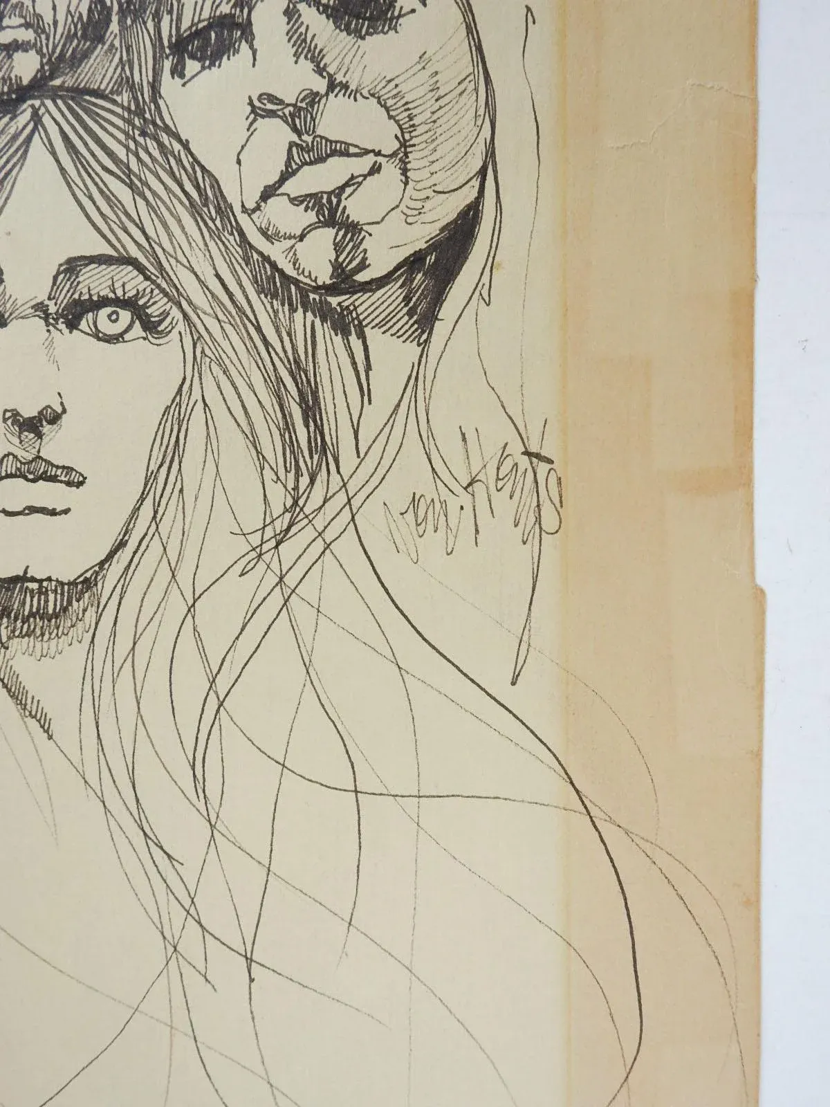 Vintage Mid 20th Century Jacque Von Honts Faces Drawing