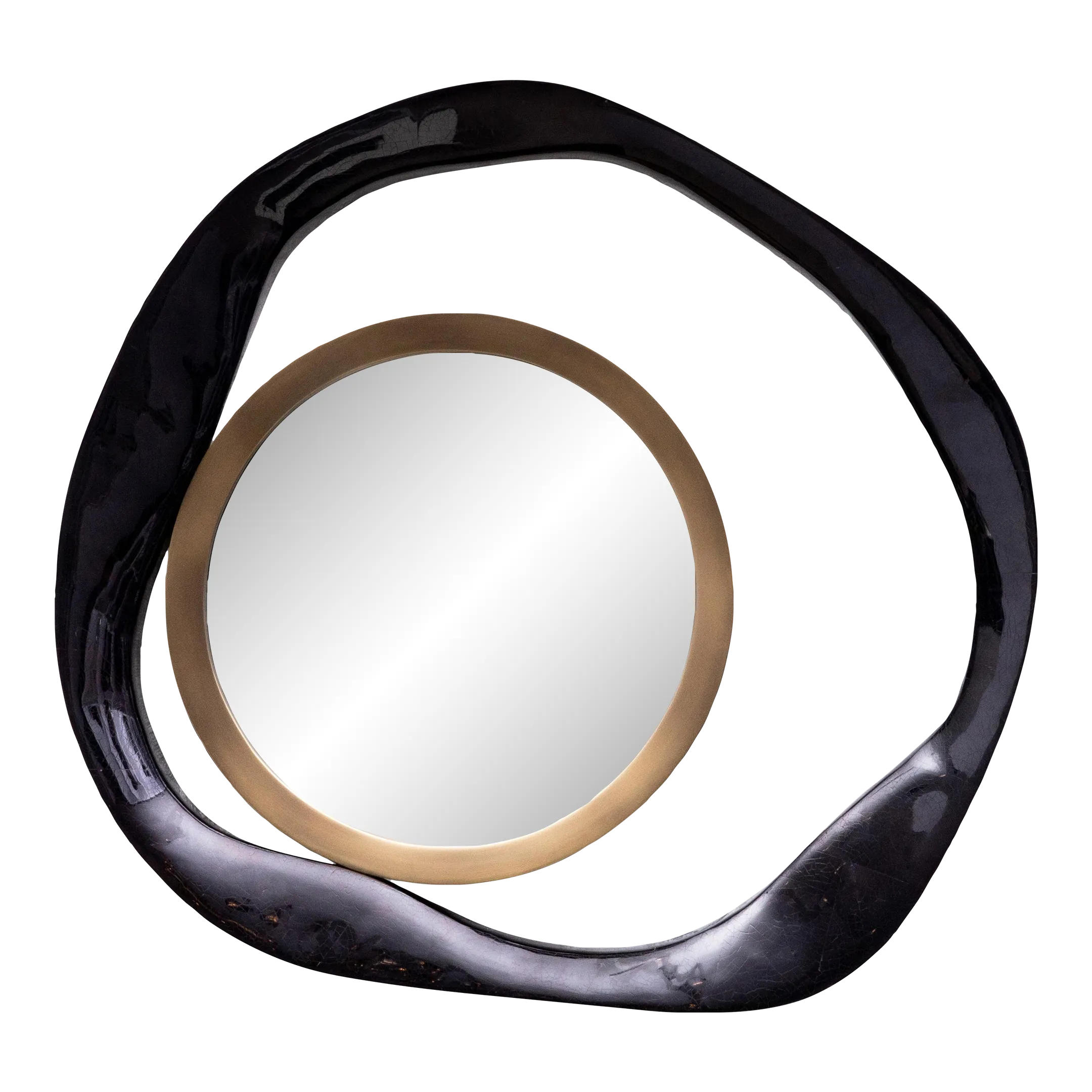 Modern Mirror in Black Shell With Bronze Patina Brass Details by R&y Augousti