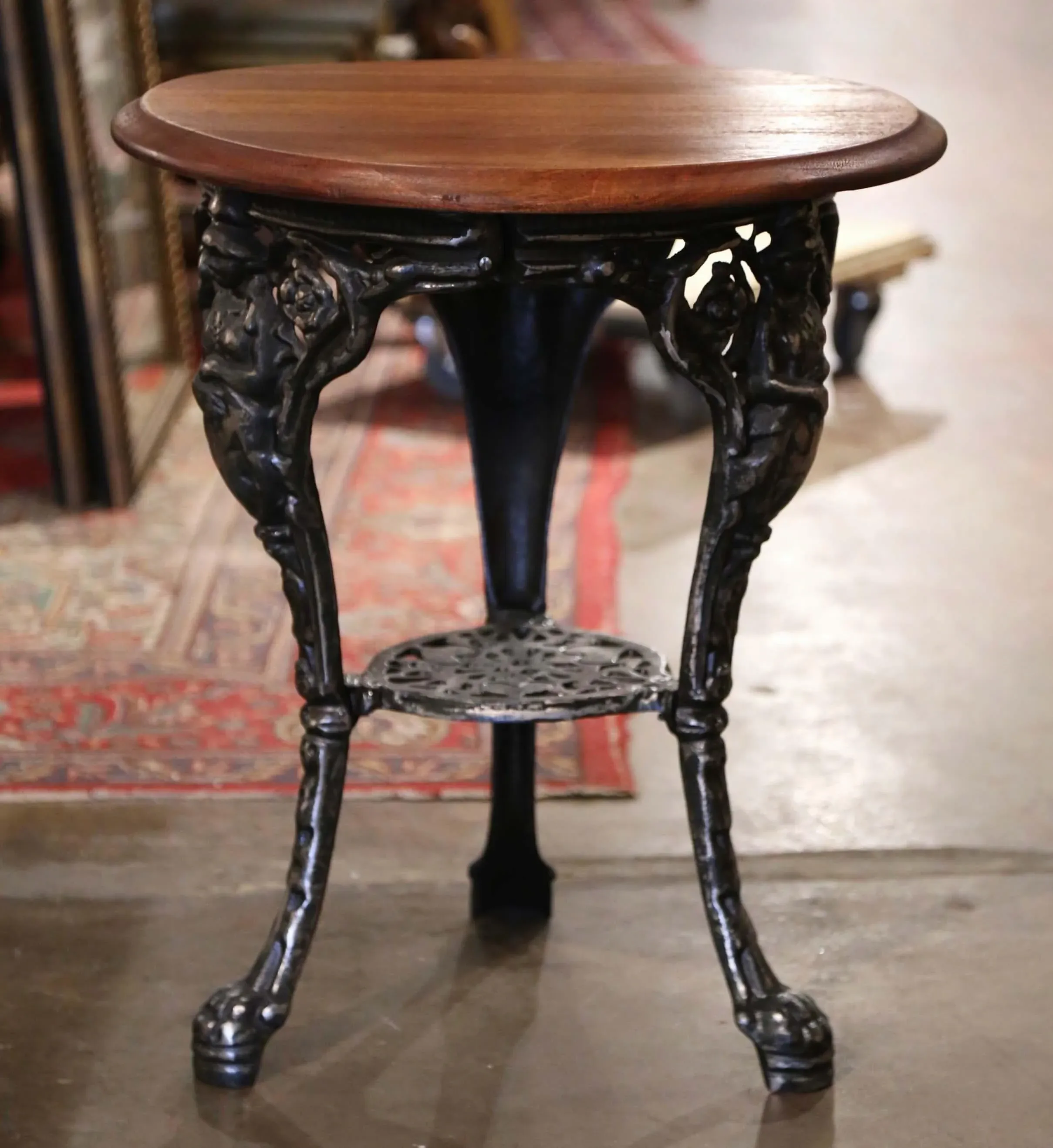 19th Century English Walnut Top Polished Iron Garden Bistrot Pub Table