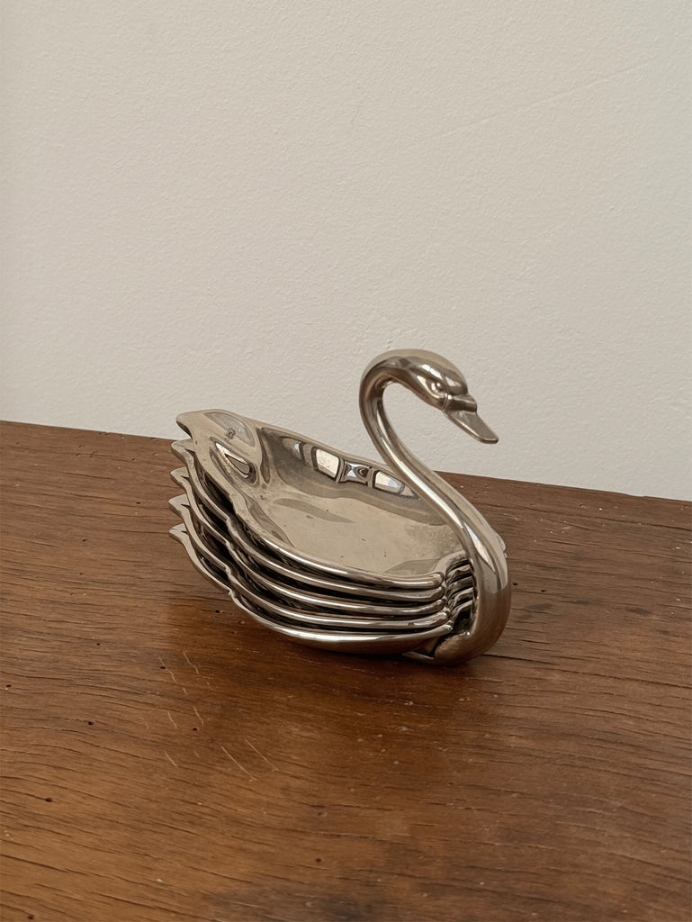 Vintage Silver-Plated Stackable Swan Ashtray Set from Seba England 