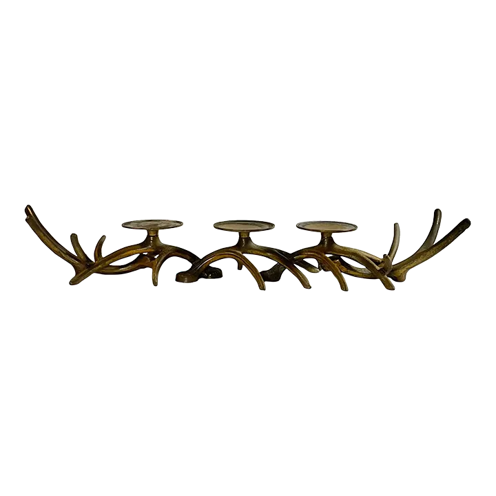 Vintage Large Antler 3 Pillar Brass Candle Holder Centerpiece Chairish