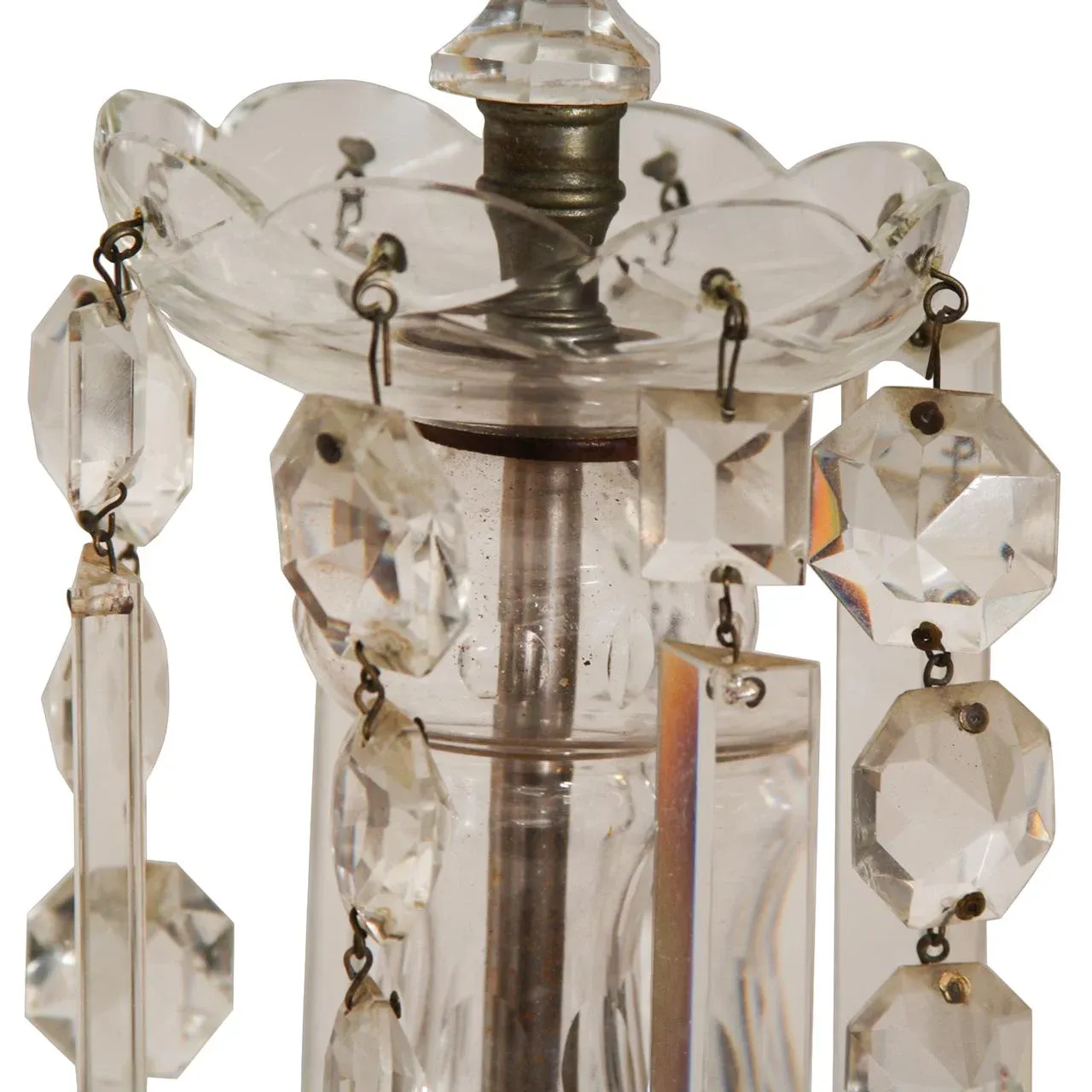 Antique 1910s French Lalique Style Crystal and Glass Girandole Lamp