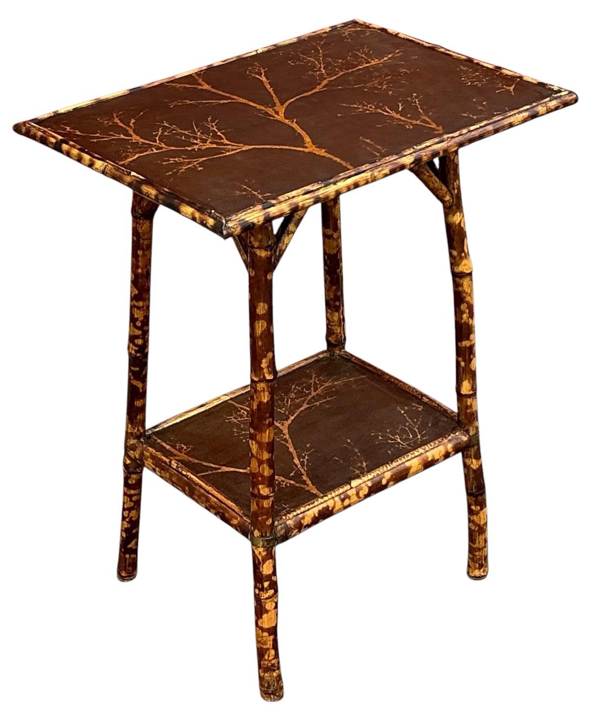 19th-C. Victorian Era Aesthetic Movement Burnt Bamboo Side Table