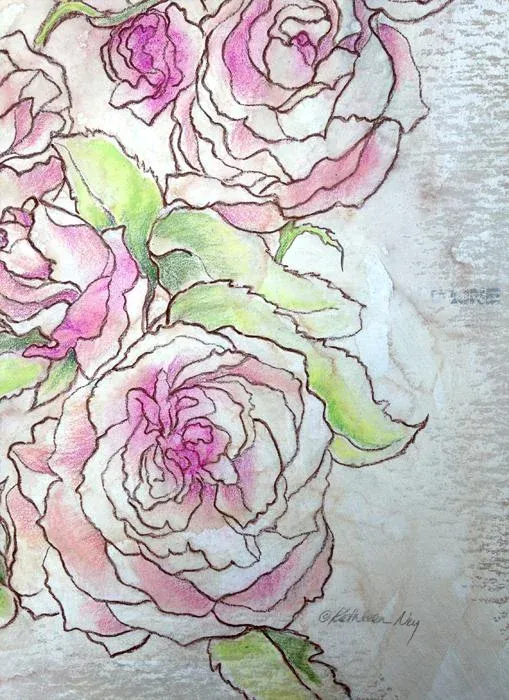 Summer Floral, Mixed Media Drawing by Kathleen Ney Mound of Roses