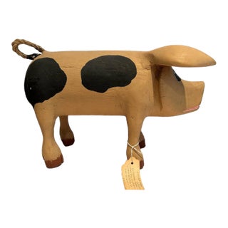 Vintage Rory Alvarez Folk Art Cottonwood Pig Large Figure, Made in