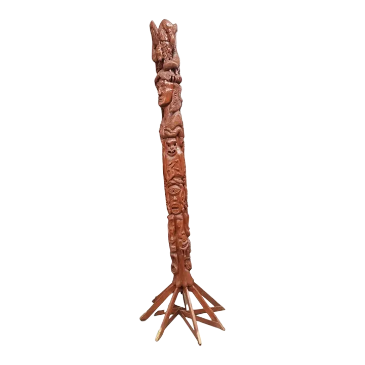 Very Large 19th Century NorthWestern Indian Carved Wood Totem Pole