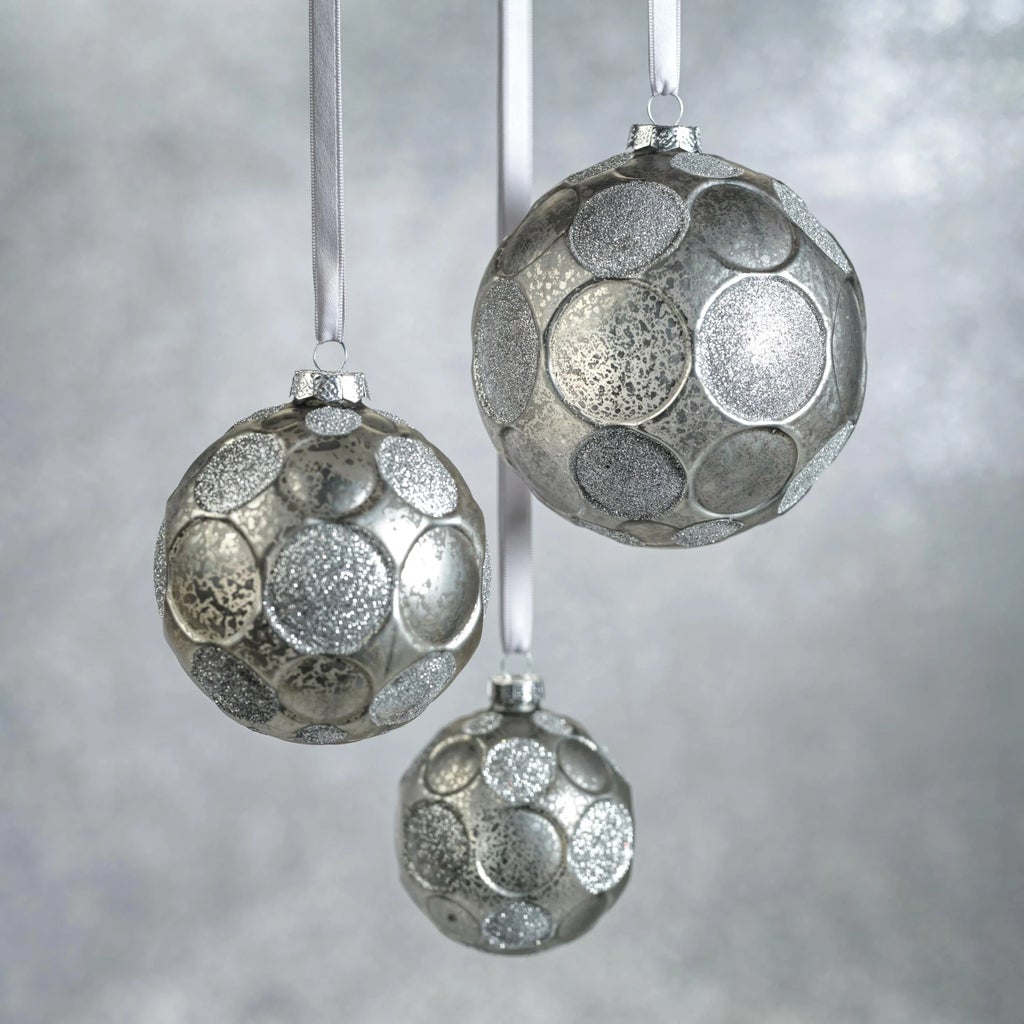 Silver Matte Frosted Serenity Glass Ball Ornaments with 