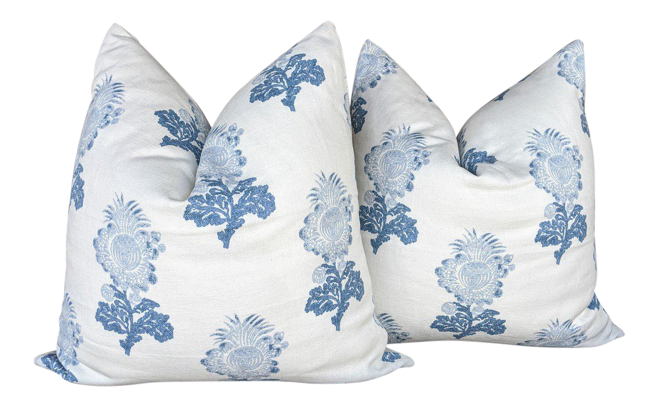 Aldith by Thibaut Block Print in Blue Pillow Covers a Pair Chairish