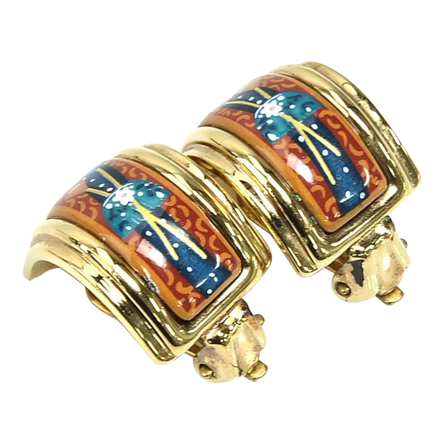 Hermes Earrings Cloisonne Metal Enamel Gold X Multicolor Women s