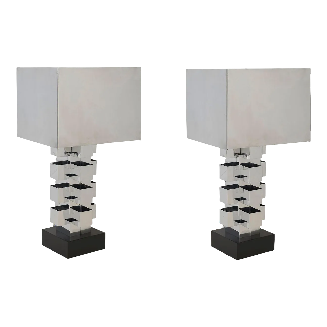 1970s Brutalist Chrome Interlaced Column Sculpture Table Lamp by Curtis