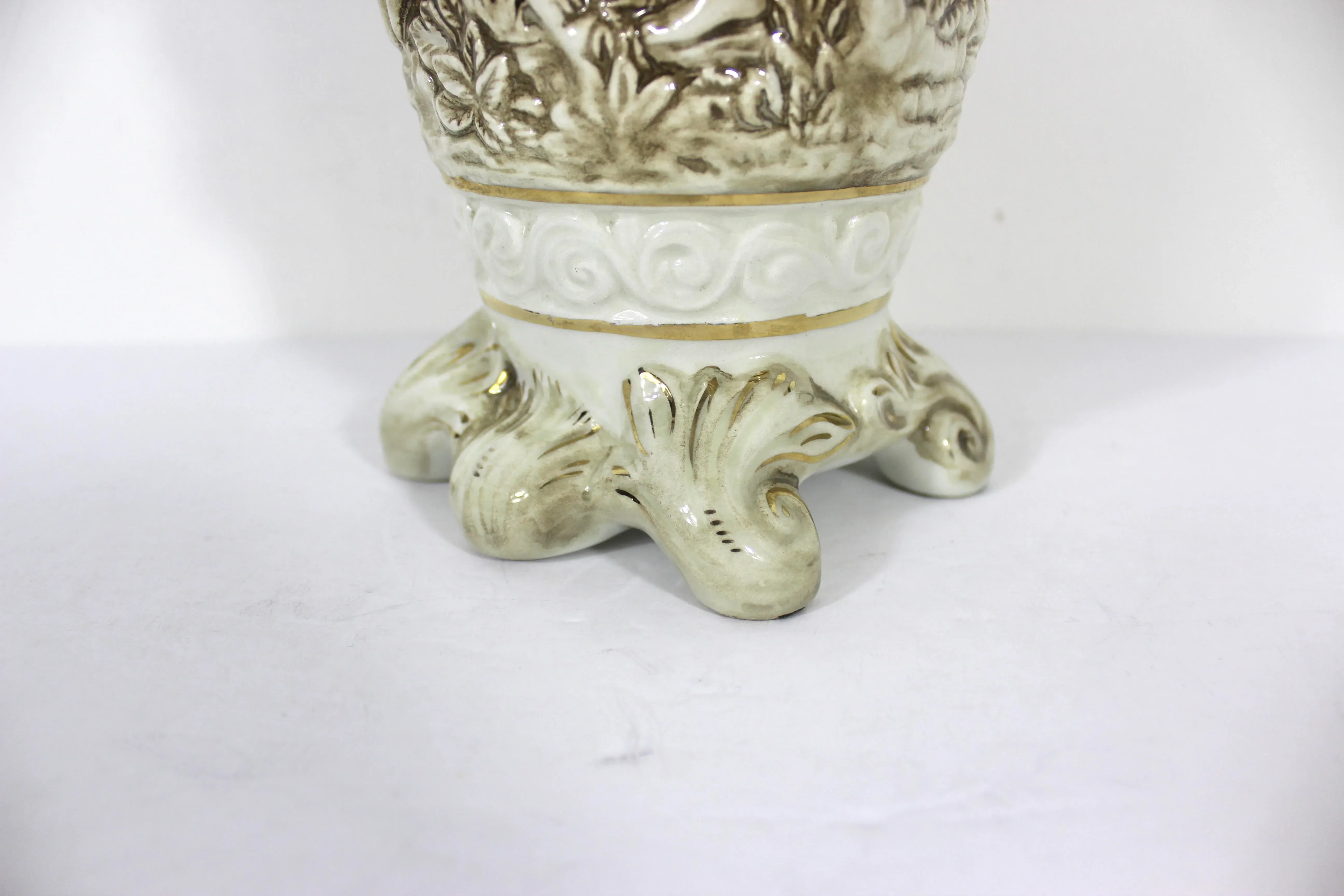 1950s R. Capodimonte Large Italian Vase With Putti or Cherub