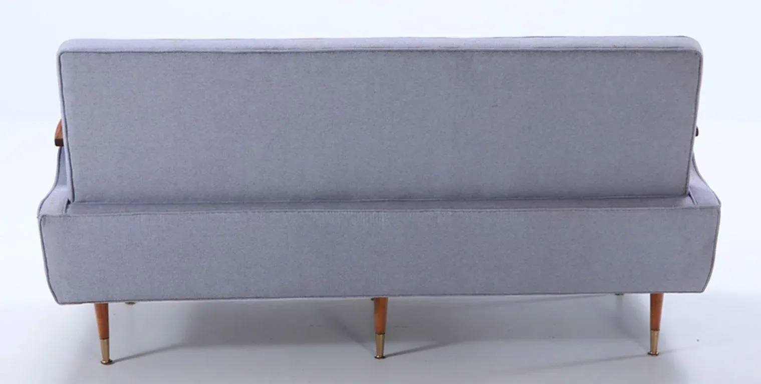 A Restored Sofa With Floating Wood Arms and Metal Mounts Circa 1960. Having New Fabric.