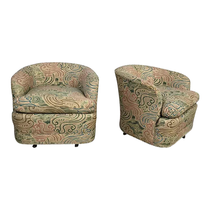 Late 20th Century Modern Drexel Heritage Swivel Barrel Chairs Original