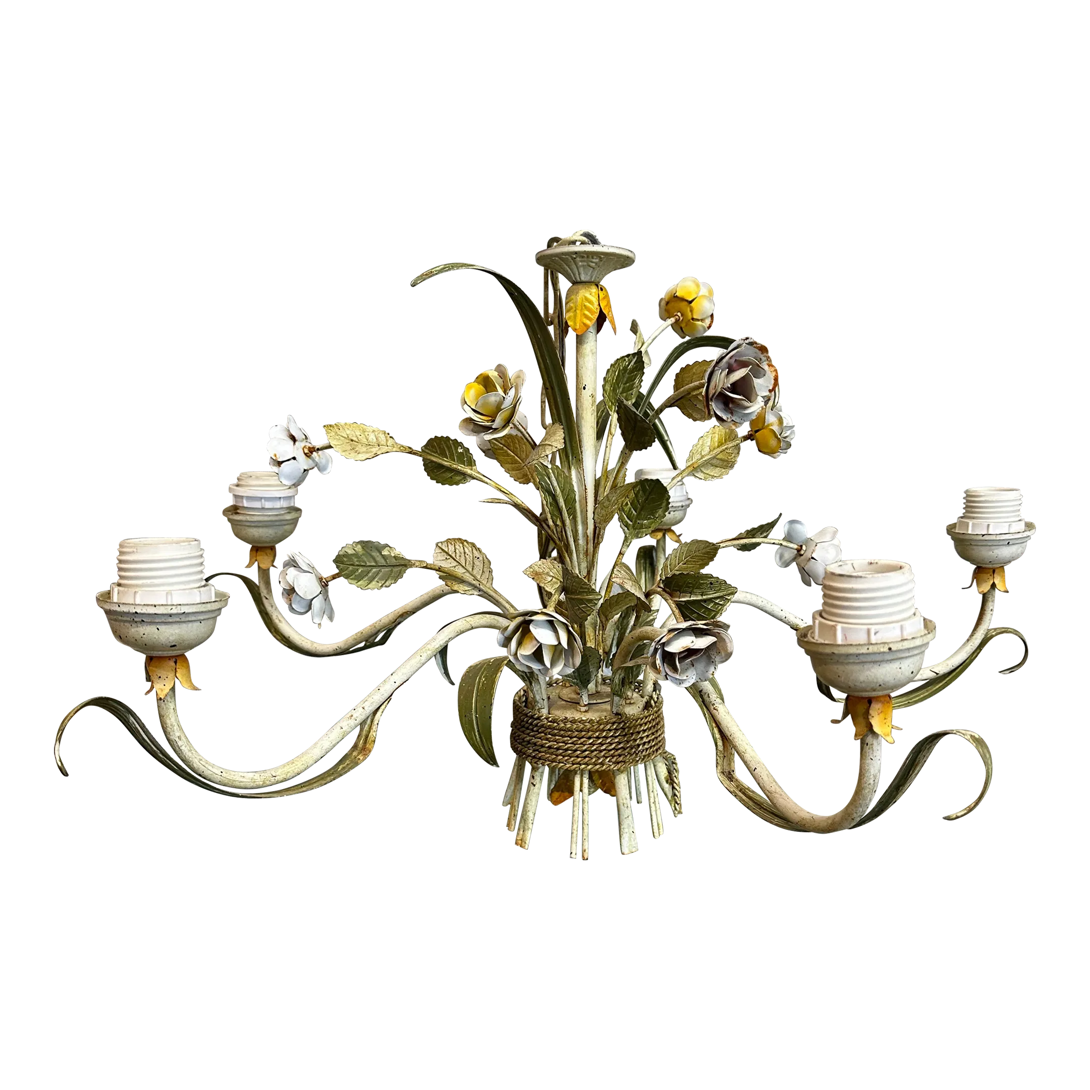 Italian Tole Pastels Floral Chandelier