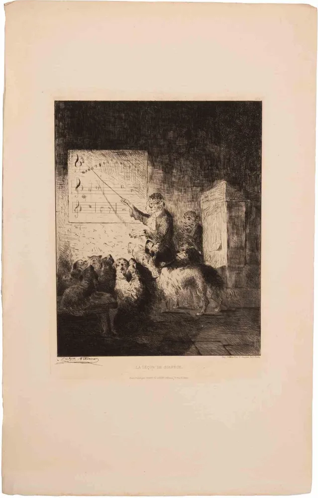 Emmanuel Noterman, La Leçon de Solfège, Etching, 1863
