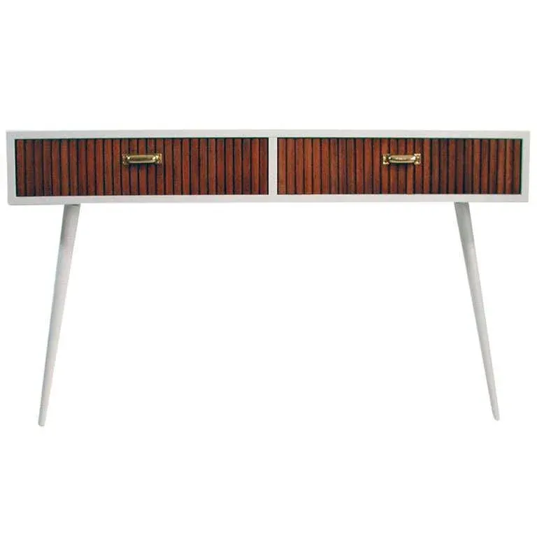 Mid-Century Italian Oak & White Lacquered Chest of Drawers or Console Table, 1950s