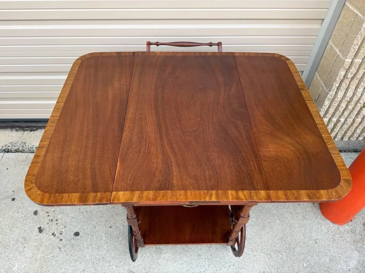 Vintage Mahogany Banded Inlay Tea Cart Server Cart
