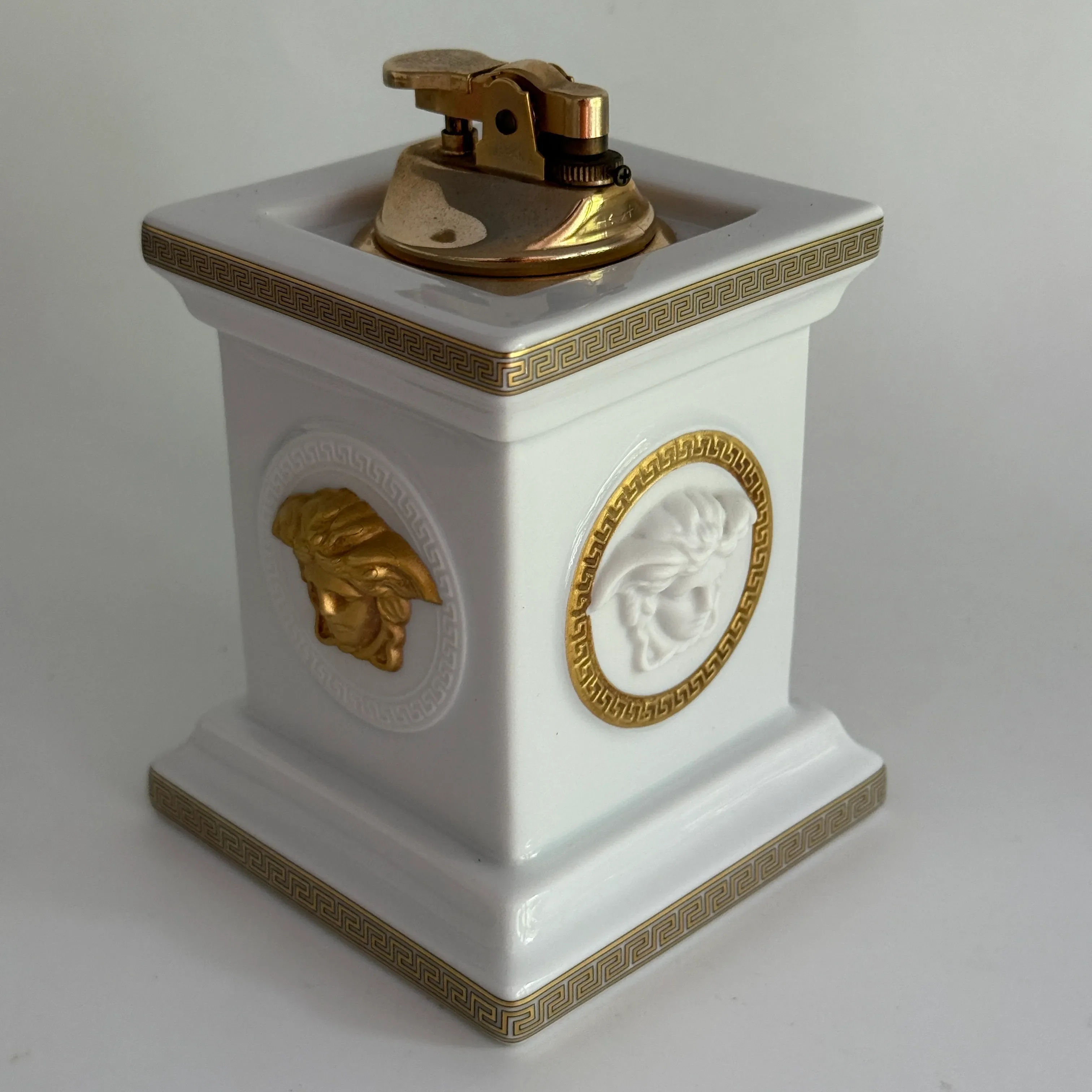 White and Gold Table Lighter Gorgona by Versace for Rosenthal