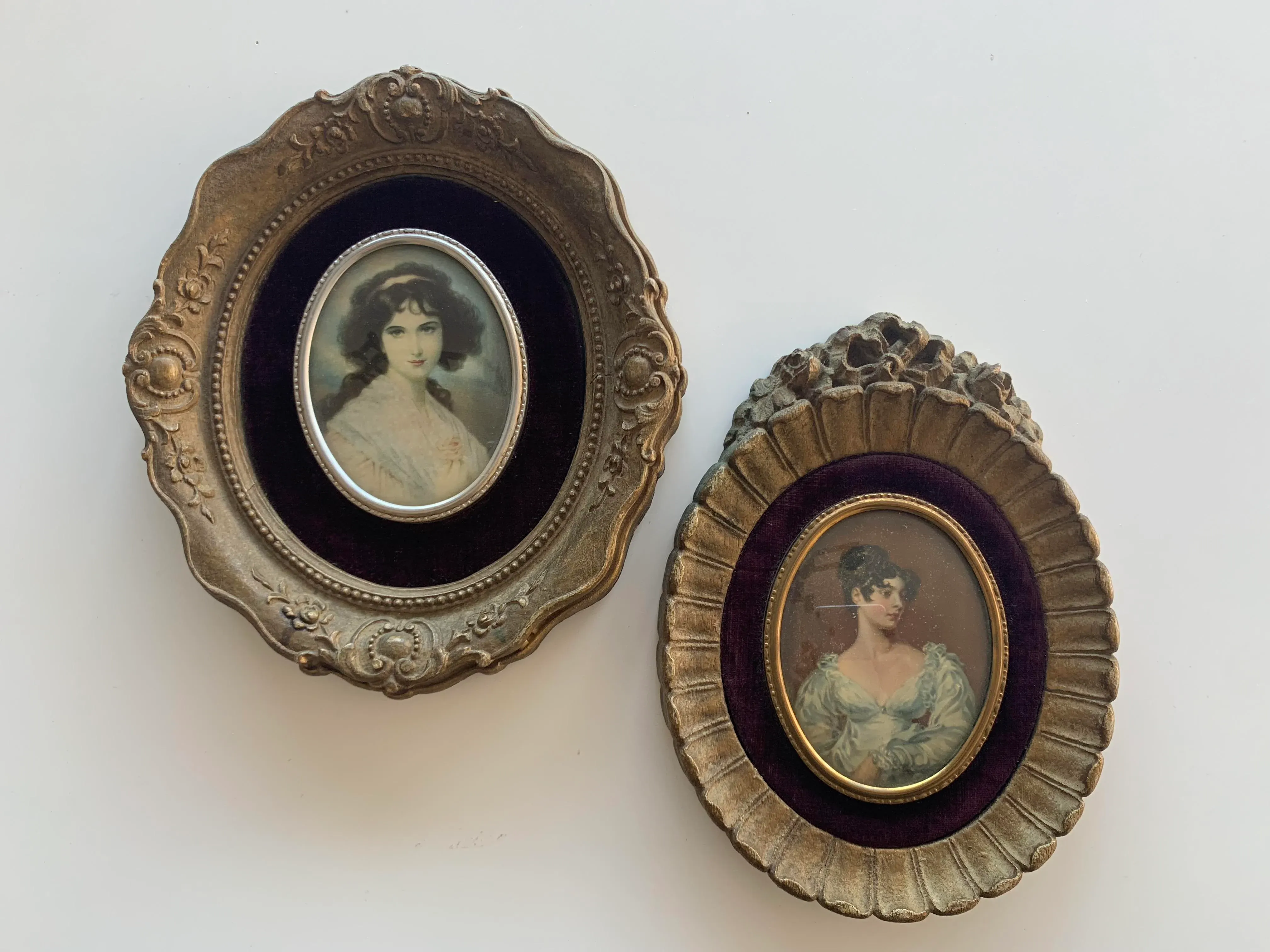 Vintage Cameo Creation Mid-Century Framed Portraits - a Pair