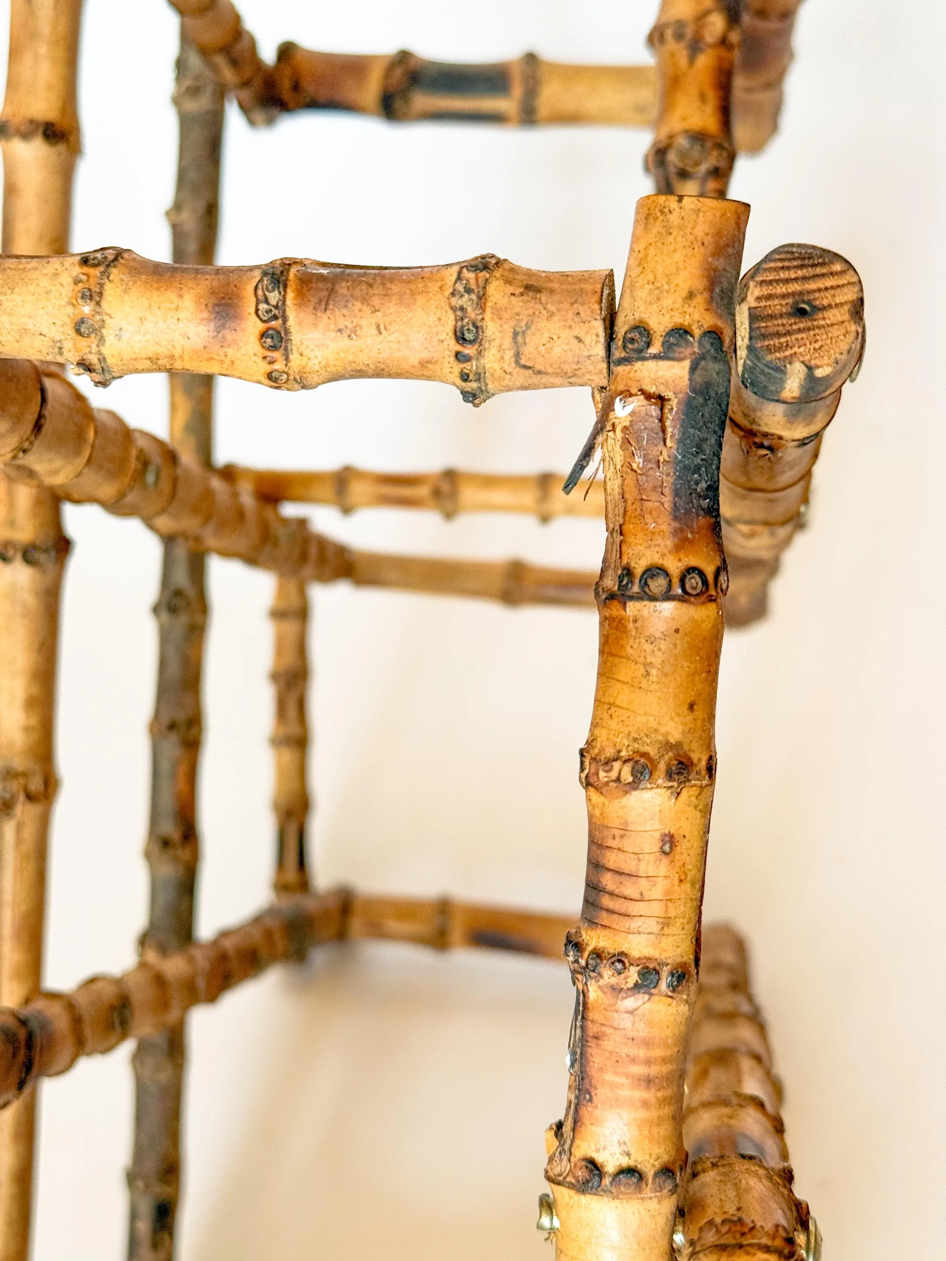 Vintage Burnt Tortoise or Scorched Bamboo Collapsable 8 Bottle Wine Rack