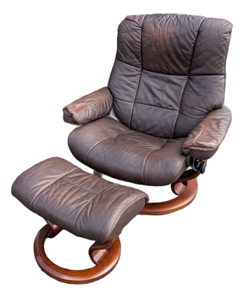 EKORNES Stressness オットマン Vintage Ekornes Stressless Brown Leather Recliner and Ottoman