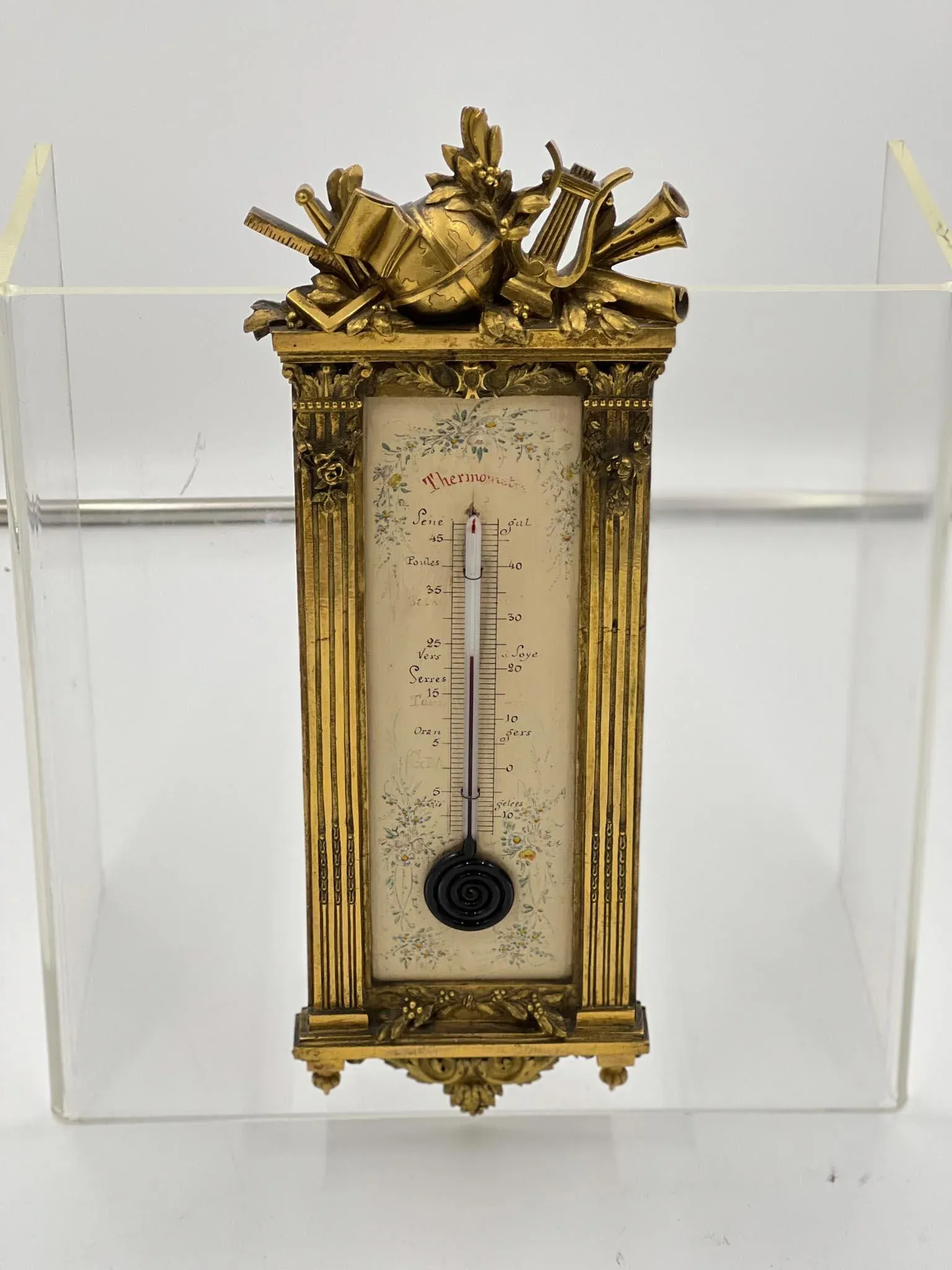 Circa 1880, Louis XVI Style Dore Bronze Thermometer | Chairish