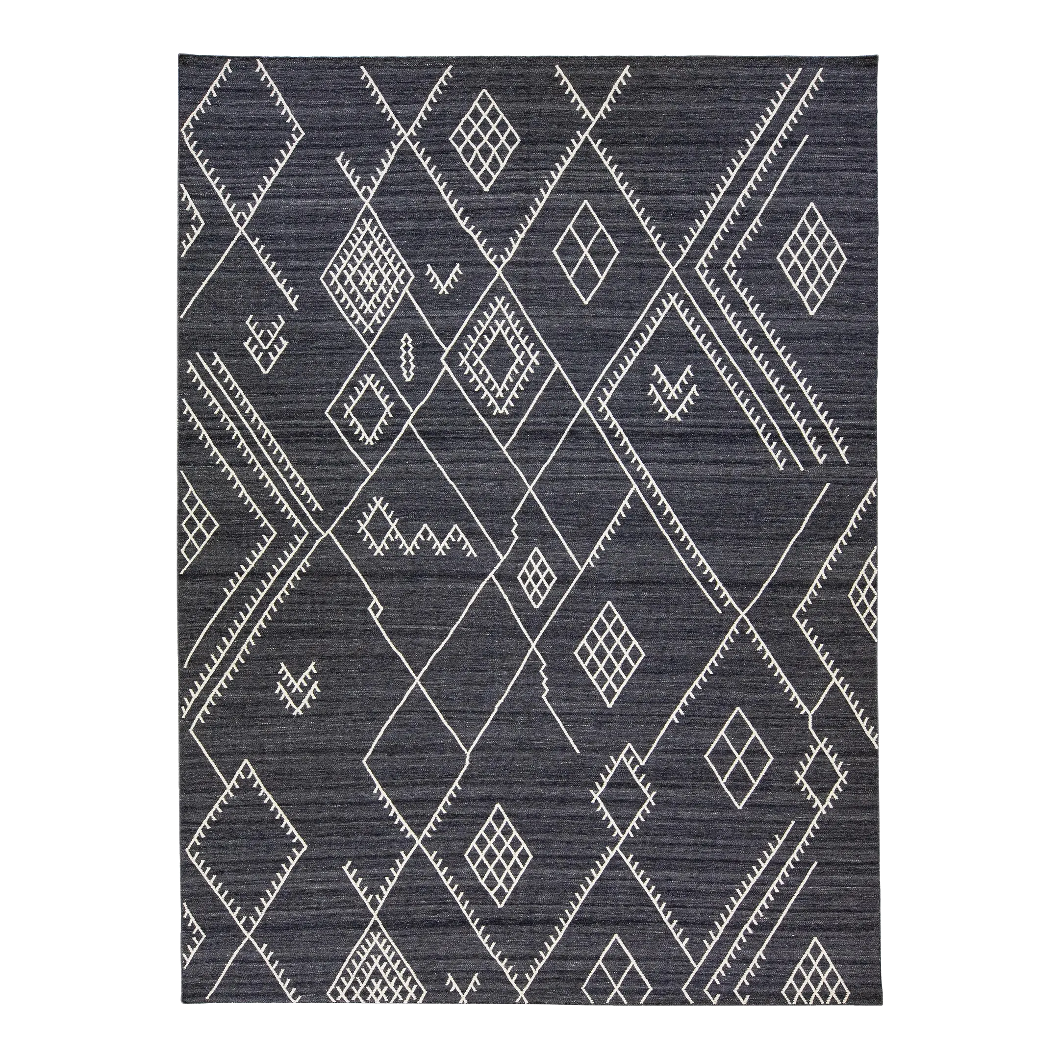 Early 21st Century Contemporary Apadana\'s Nantucket Collection Flatweave Kilim Designed Wool Rug in Charcoal
