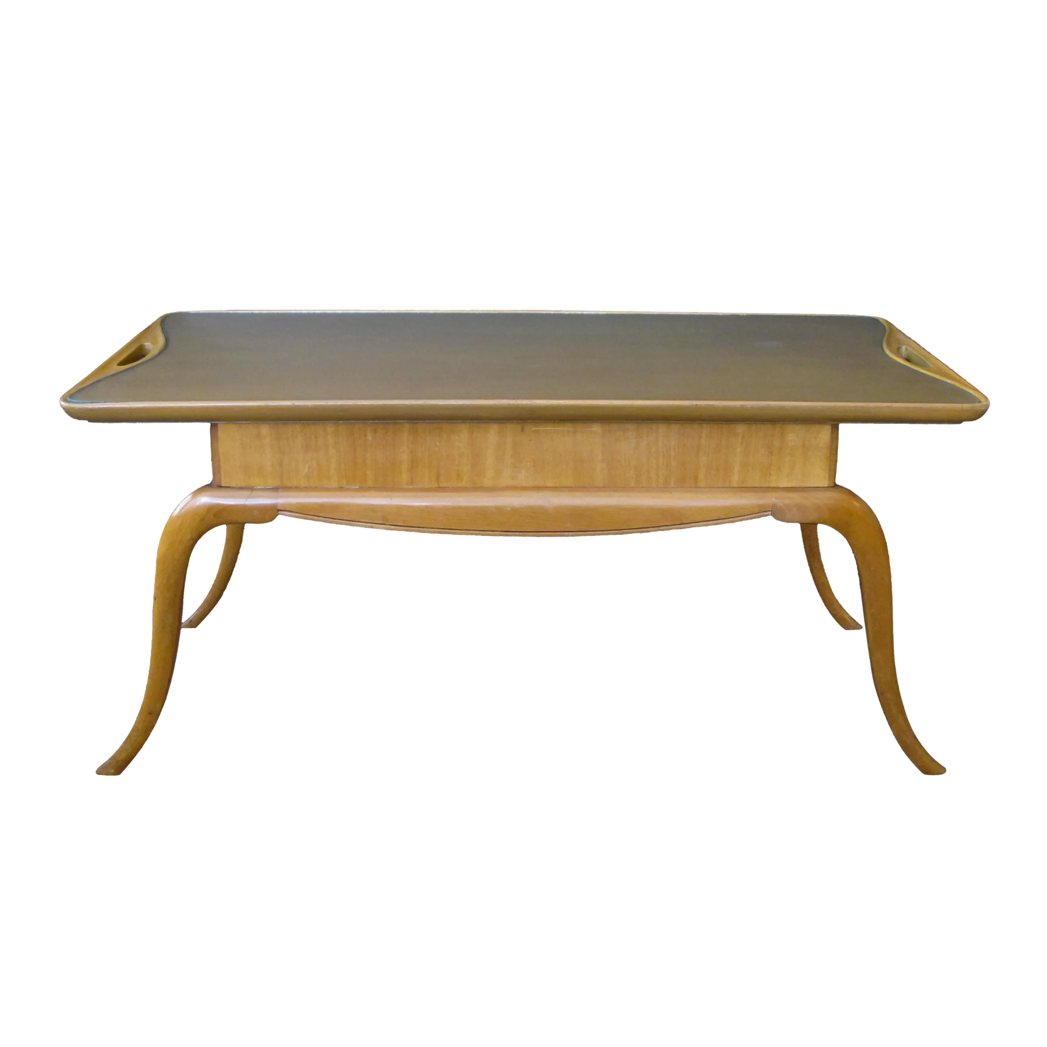 Chic Italian MidCentury Pear Wood Cocktail Table With Splayed Legs