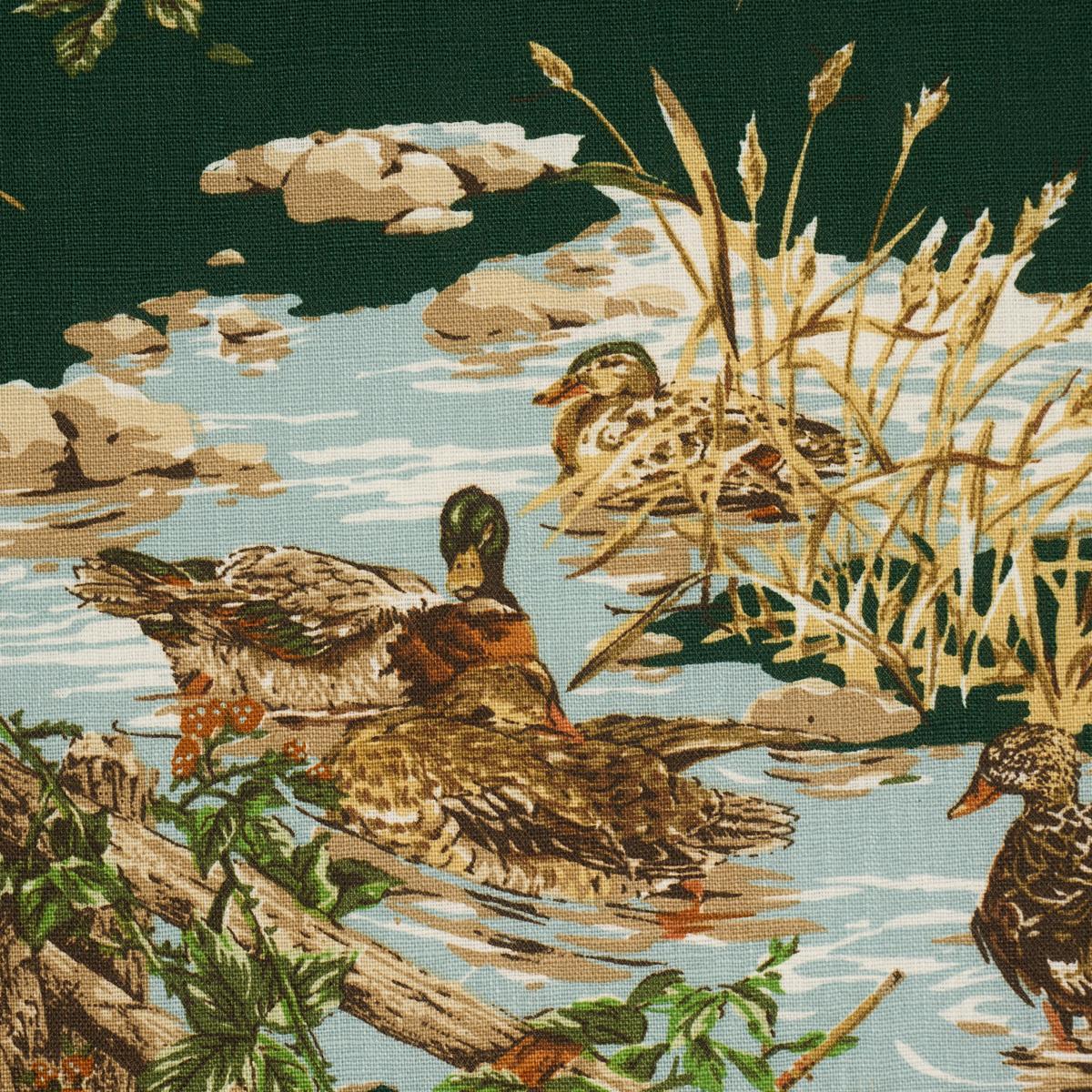 Schumacher Dog & Duck Fabric In Brown