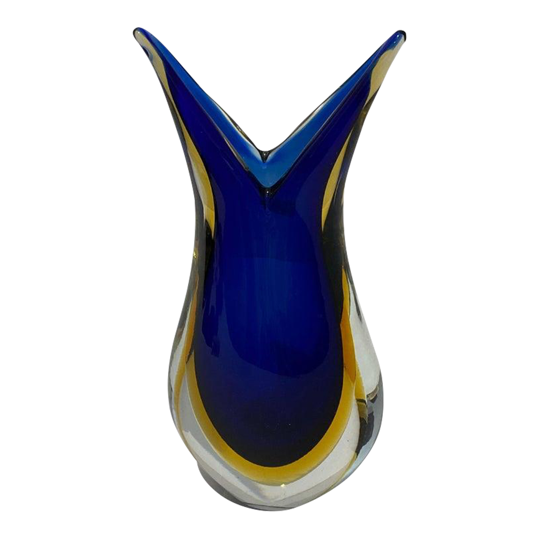 MidCentury Murano Glass Vase With Certificate Sommerso Technique Blue