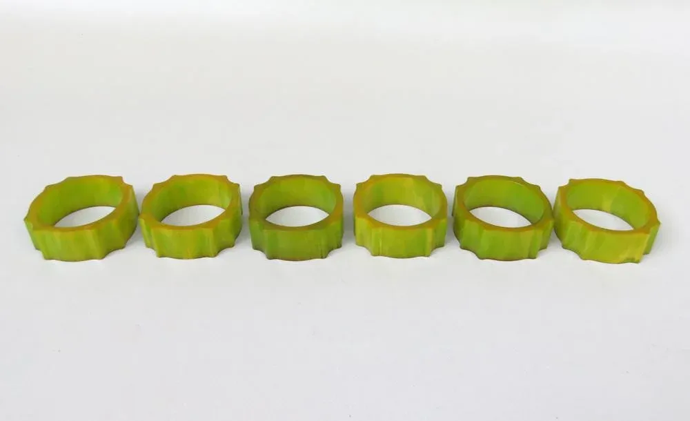 Art Deco Catalin Napkin Rings in Green Amber, Set of 6
