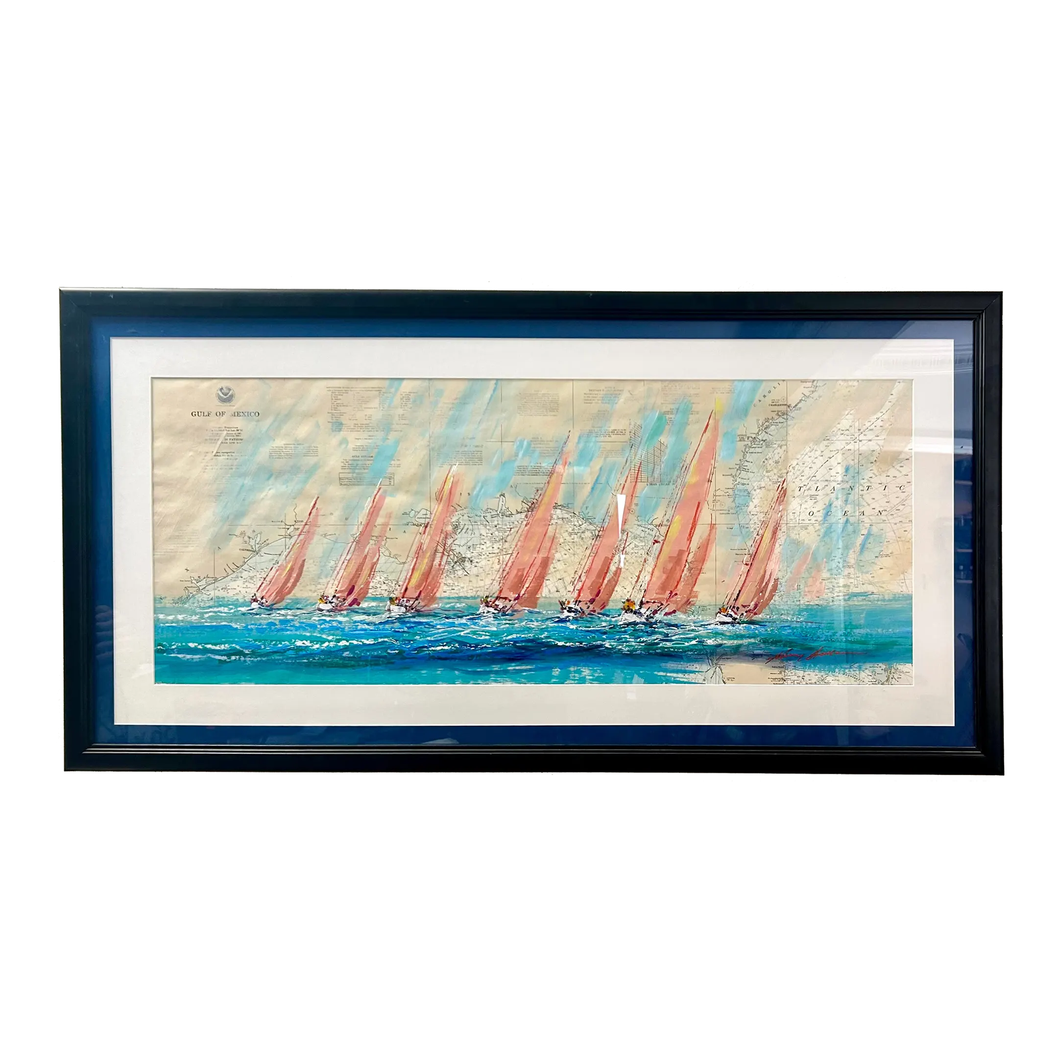 1980s Kerry Hallam, Nautical Chart Painting – Gulf of Mexico Chart