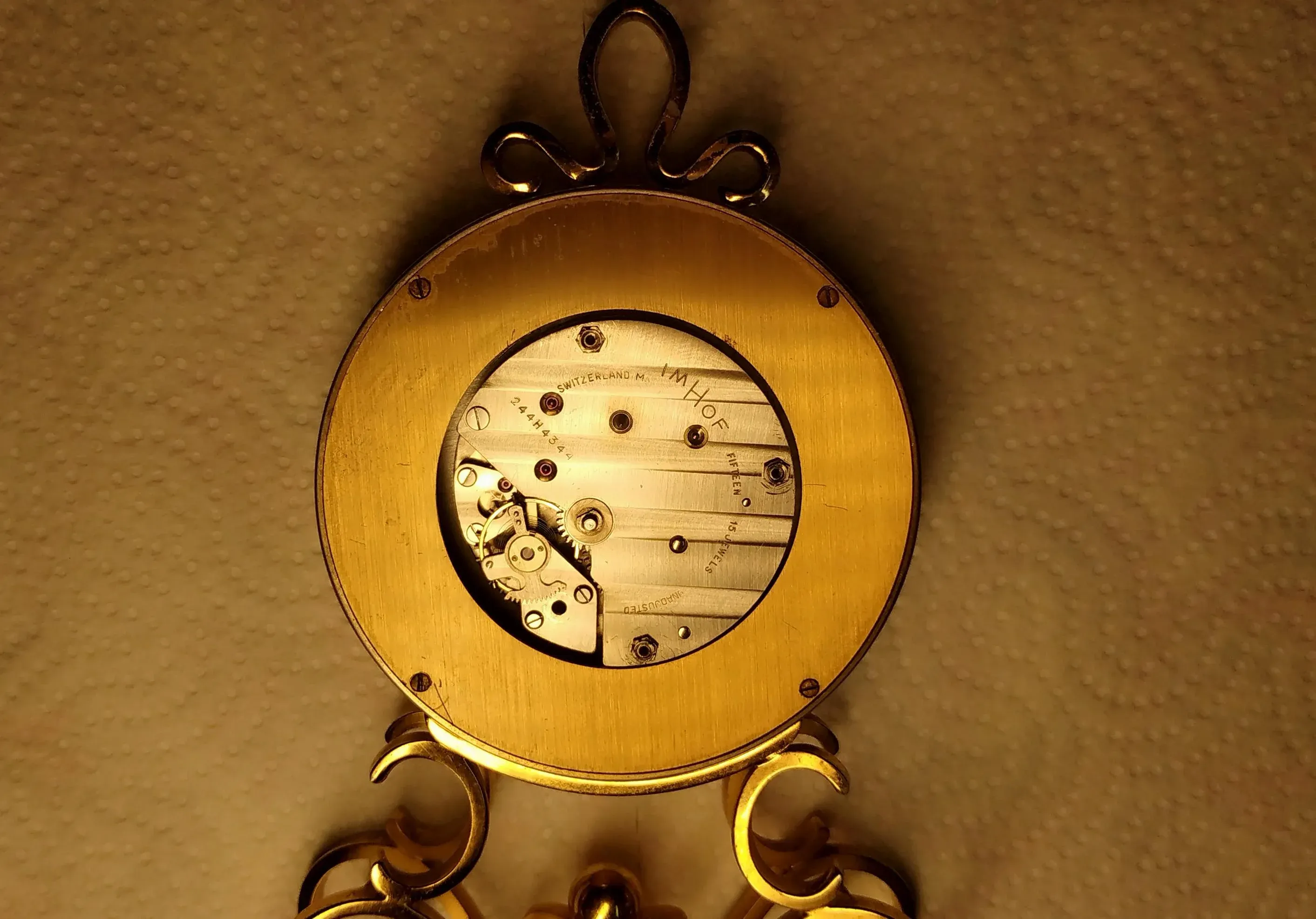 Mid-Century Gilt Brass Imhof Genève Clock With 8-Day Movement 15