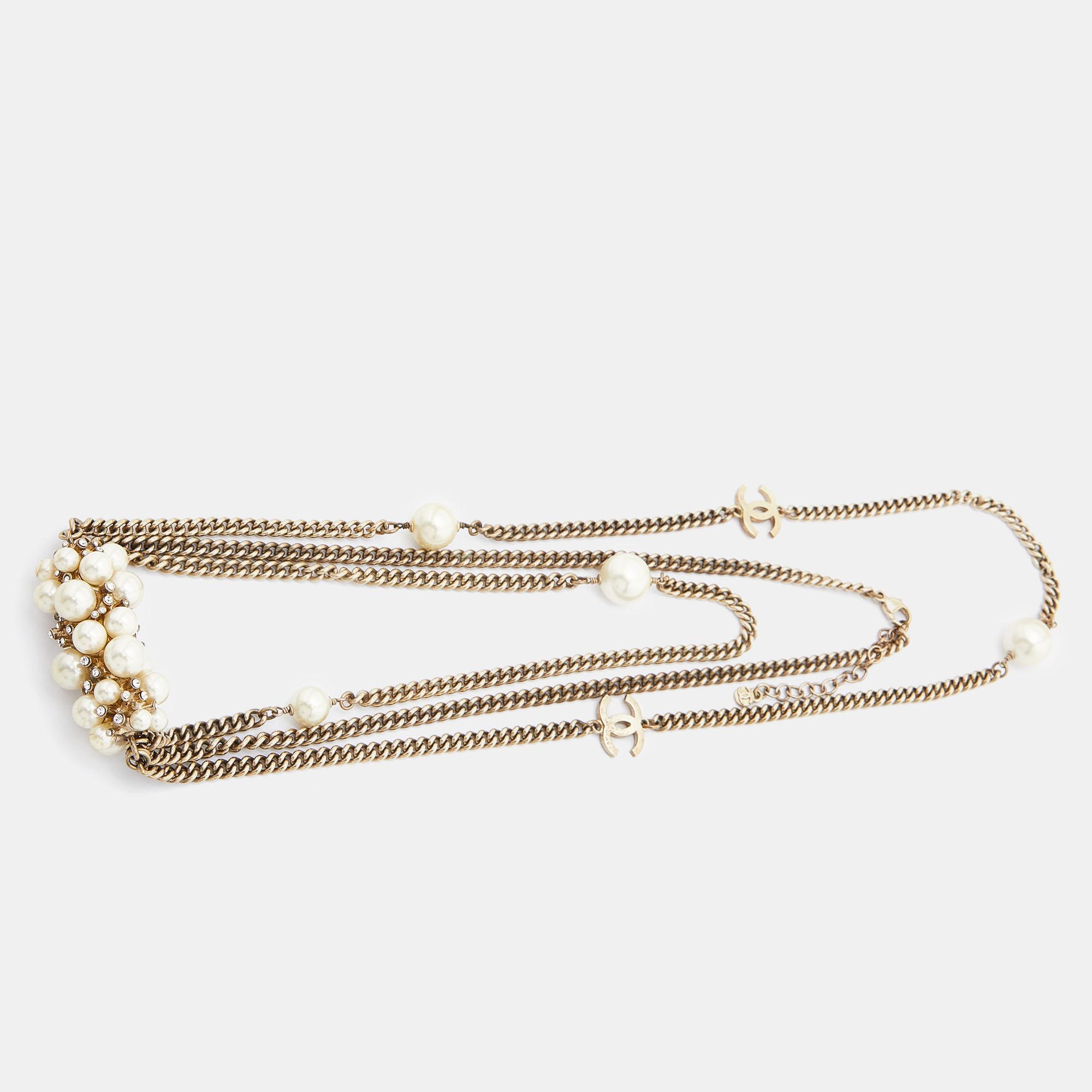 Chanel Goldtone Metal/Faux Pearl Africa Necklace - Yoogi's Closet