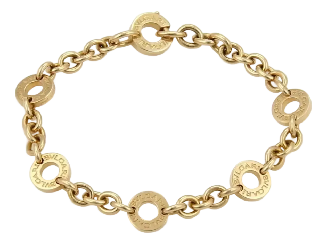 Bvlgari 18k Yellow Gold 6 Engraved Circle Station Chain Bracelet