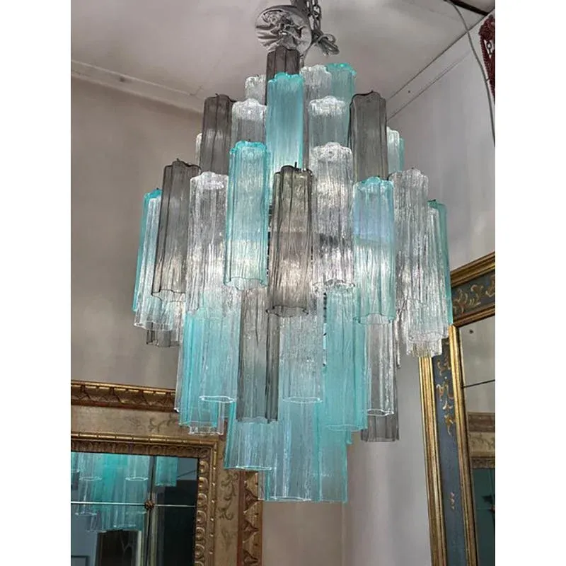 Green and Fumè Tronchi Murano Style Glass Chandelier by Simoeng