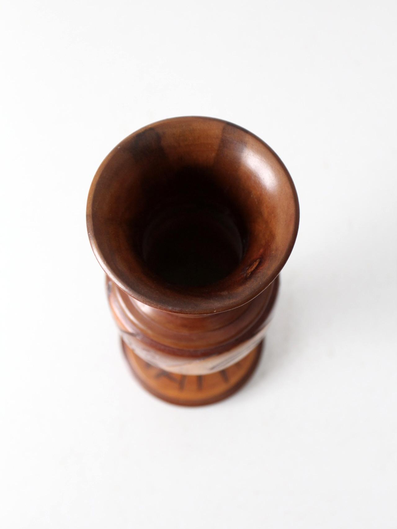 Mid-Century Haitan Hand-Carved Wood Vase