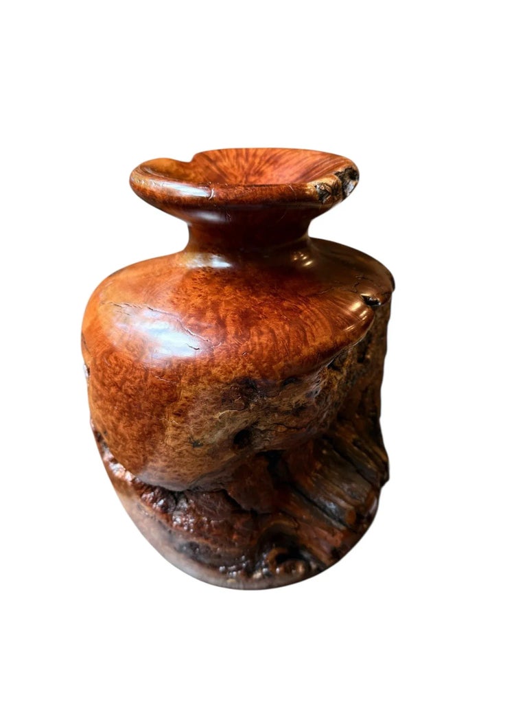 Vintage Large Burlwood Hand Turned Brutalist Art Vase