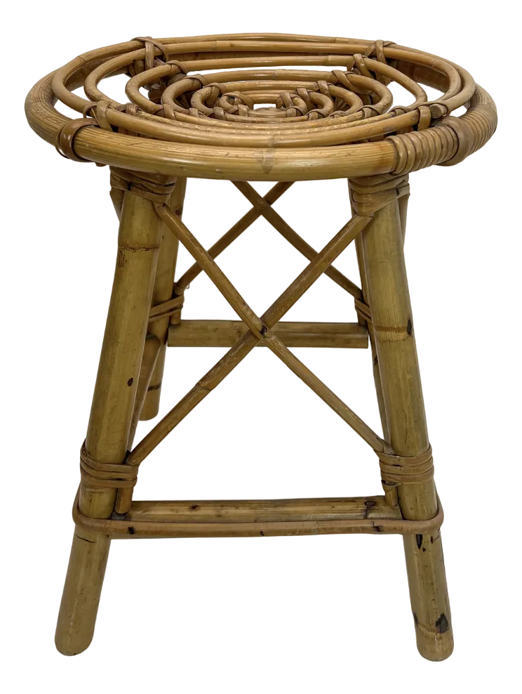 MidCentury French Bamboo Stool with Spiral Seat, 1950s Chairish