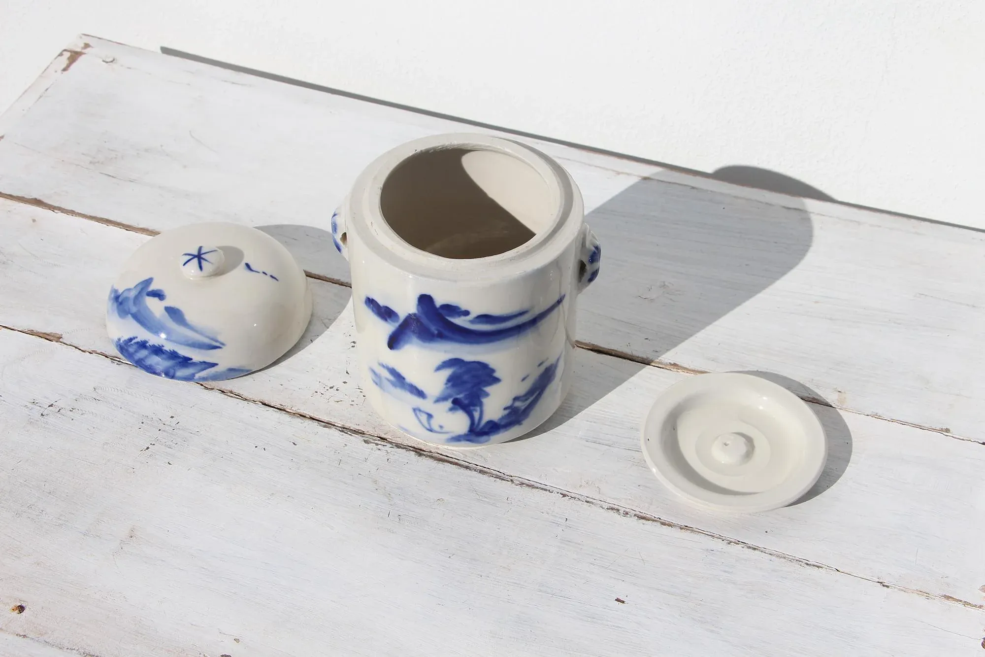 1940s Chinese Celadon Blue & White Tea Caddy