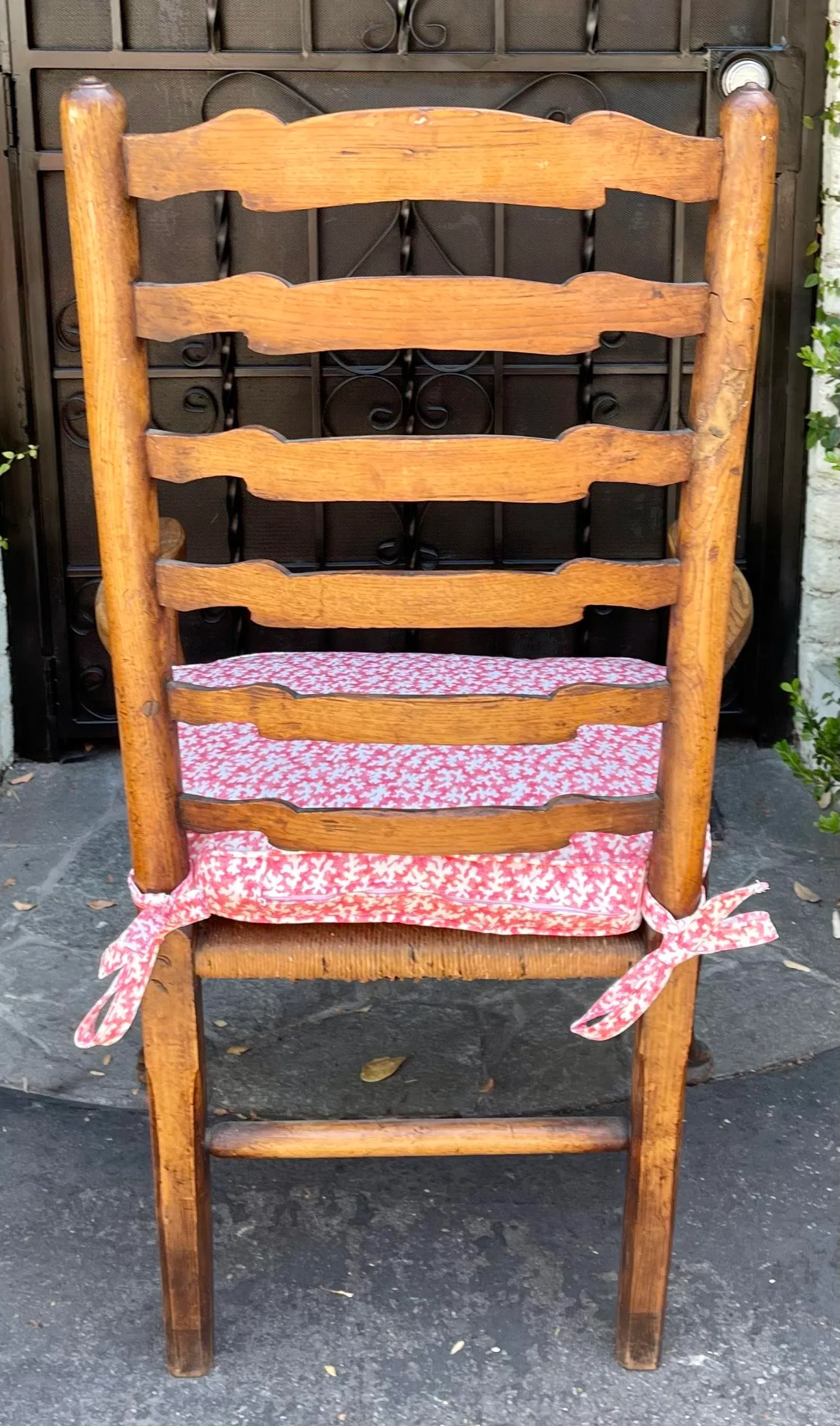 Antique 18th C American Ladder Back Arm Chair - Pink Scalamandre Cushion