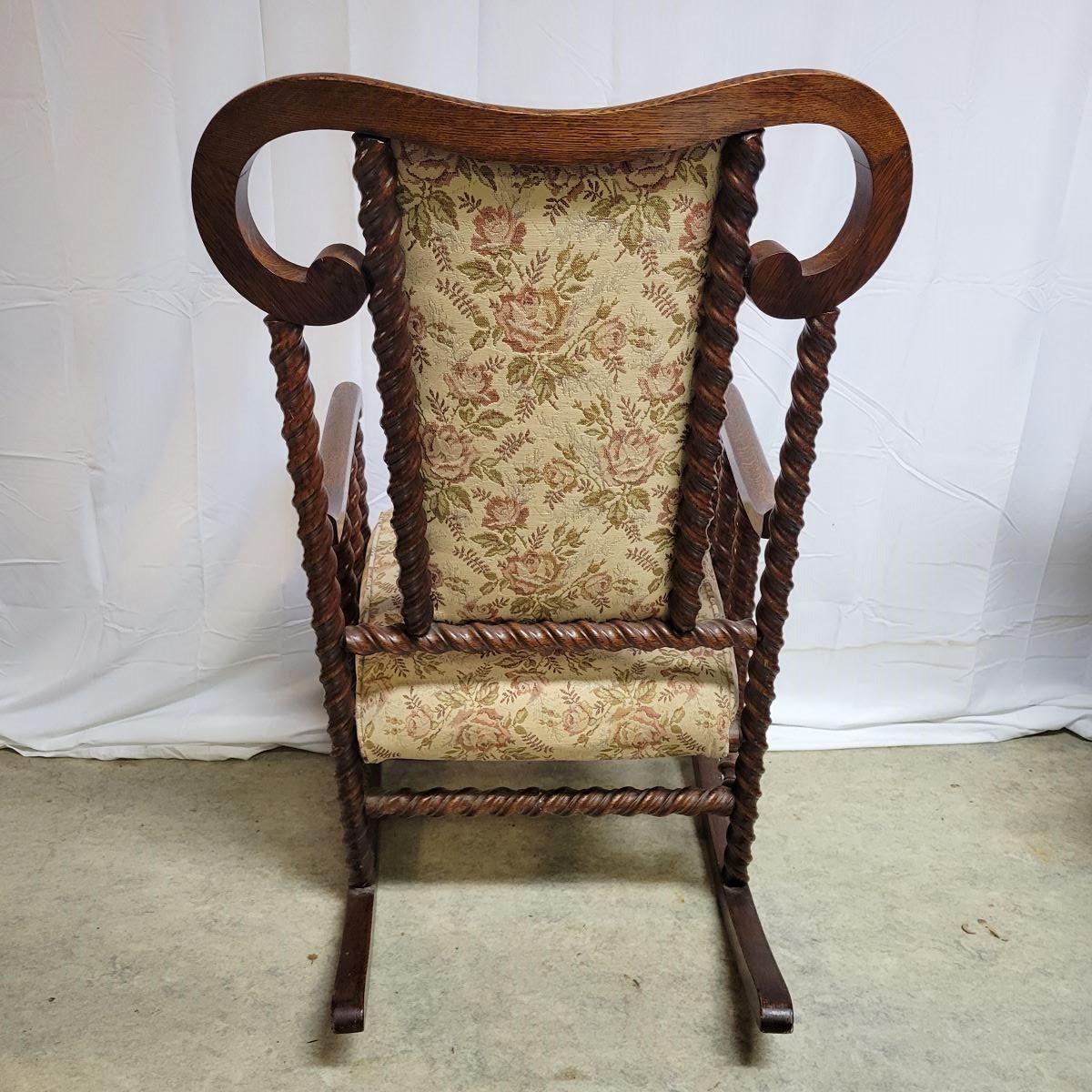 English Barley Twist Oak Rocking Chair Chairish